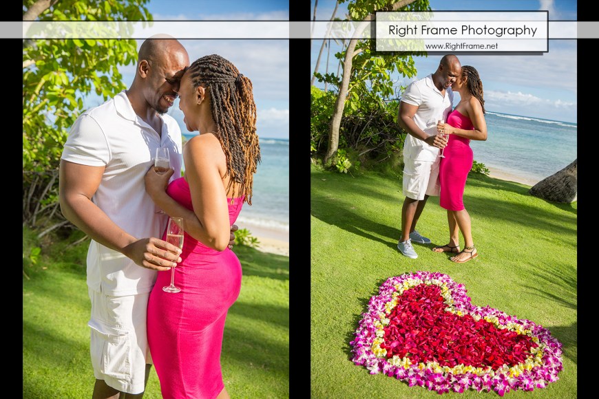 Photography of a surprise wedding proposal at Kahala Beach in Hawaii