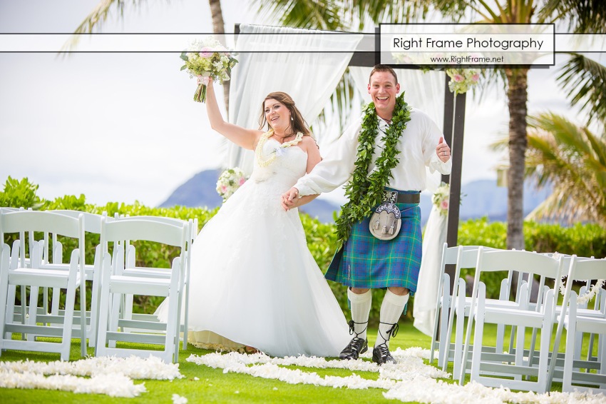 Scottish Wedding in Hawaii Paradise Cove Luau Imu Gardens