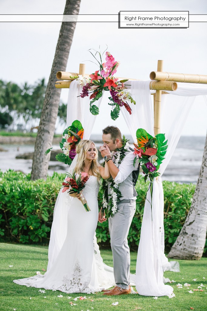 JUST MARRIED at the PARADISE COVE LUAU VENUE wedding location The Point KoOlina Oahu
