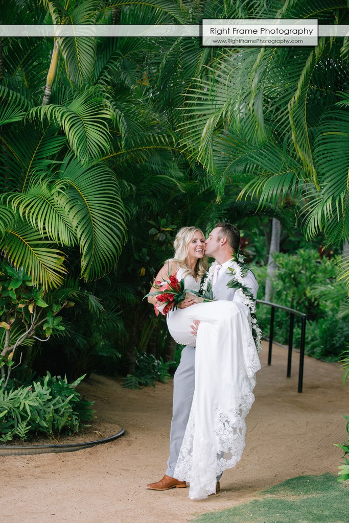 JUST MARRIED at the PARADISE COVE LUAU VENUE wedding location The Point KoOlina Oahu