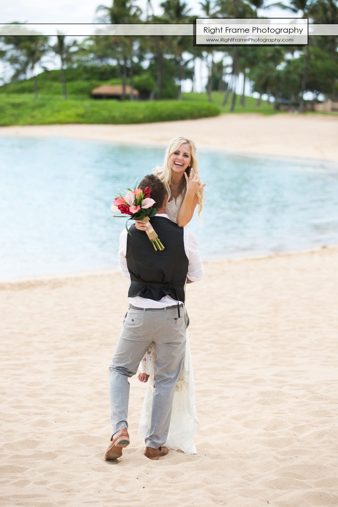JUST MARRIED at the PARADISE COVE LUAU VENUE wedding location The Point KoOlina Oahu